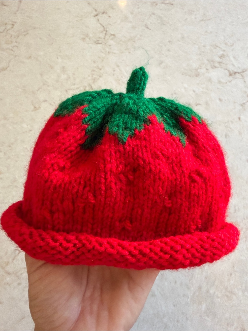 Hand-Knit Baby Tomato Beanie